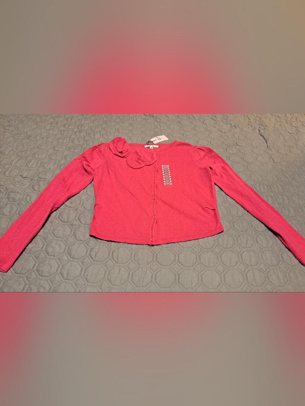 Cabi Pink Long-Sleeve Button Cardigan with Bow Detail NWT sz S
